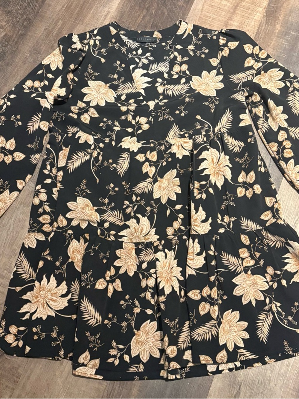 Sanctuary Black Mini Dress with Cream Floral Print size medium - Picture 2 of 4